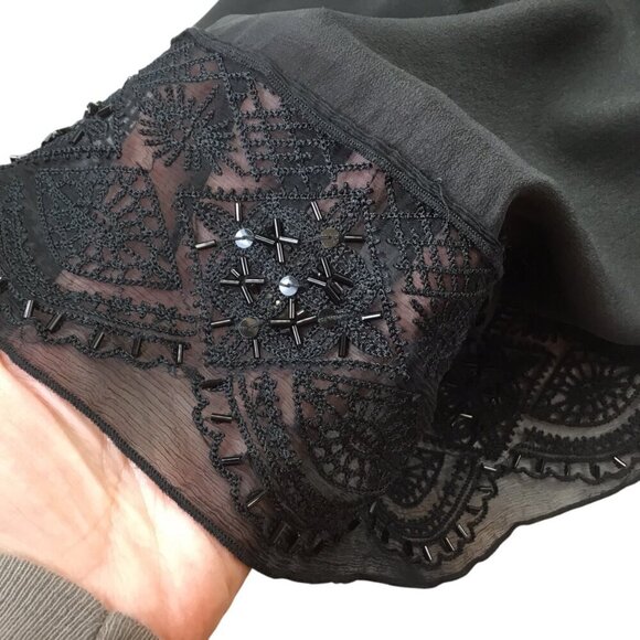 Johnny Was 4 Love and Liberty Top Blouse Size Small Black Beaded Long Sleeve - Picture 8 of 10